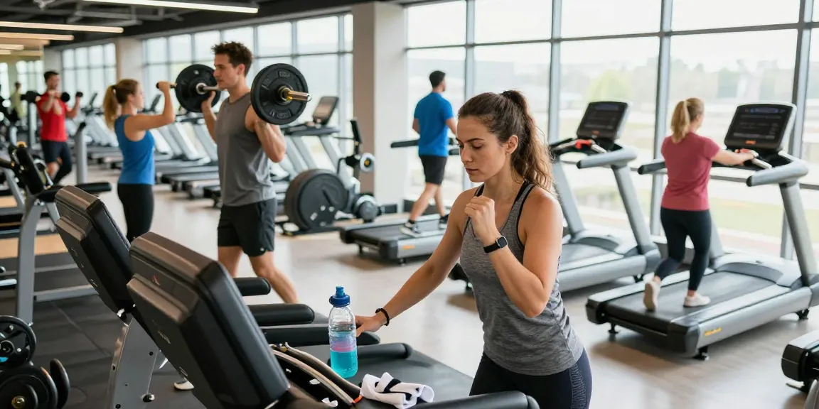 Deus Medical Produkte erscheinen in einem modernen Fitnessstudio mit aktiven Sportlern und gesundem Lebensstil.